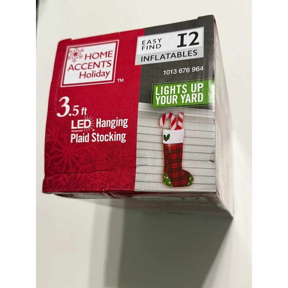 Hanging Plaid Stocking 3.5 ft Inflatable Xmas AirBlown‎ LED Home Accents NEW